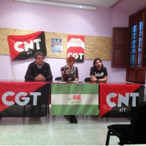 Los sindicatos CGT, SAT y CNT de la ciudad de Málaga